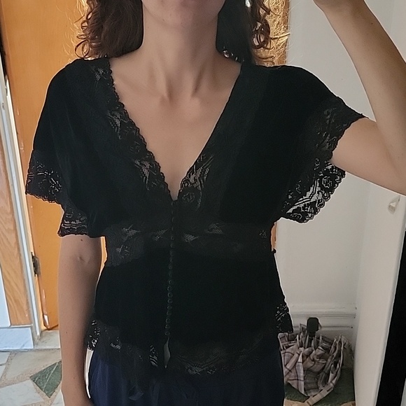 Black Lace Velvet Forever 21 Blouse - Picture 7 of 7